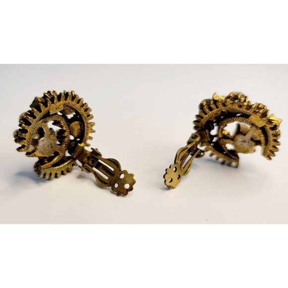 Vintage Clip Earrings Clear Rhinestone and White Faux Pearl Clip Gold Tone PR23 - Picture 5 of 9